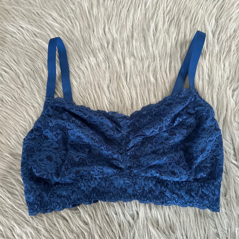 Essential Bodywear Wireless Bralette Womens‎ Size 36F/G Blue Floral Lace Bra